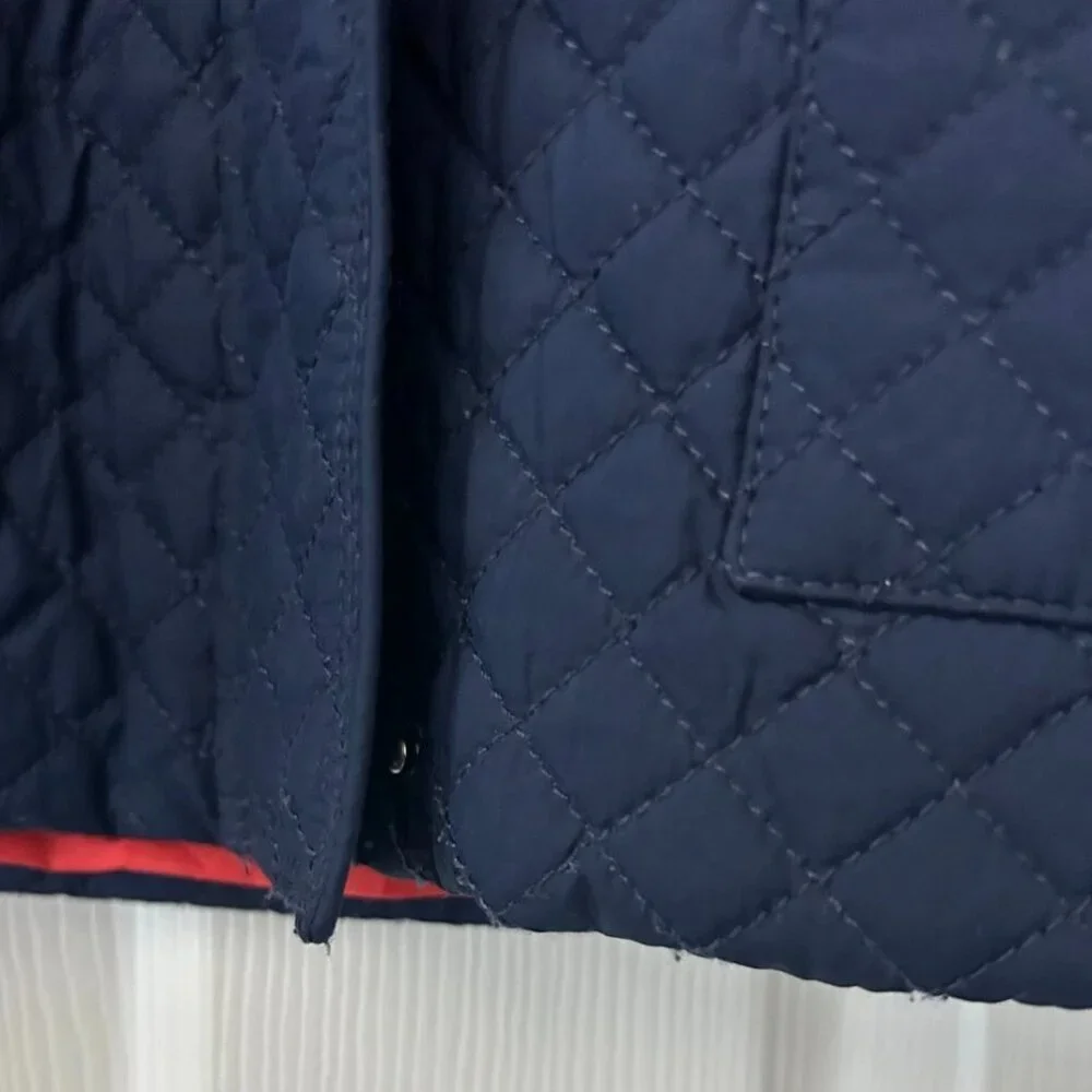 Tommy Hilfiger Women’s Quilted Barn Jacket Blue Hooded Zip Snap Coat Medium M